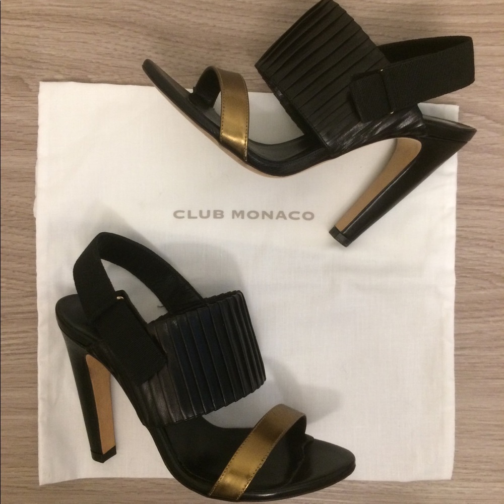 Black & gold Italian leather sandals - 4” heel